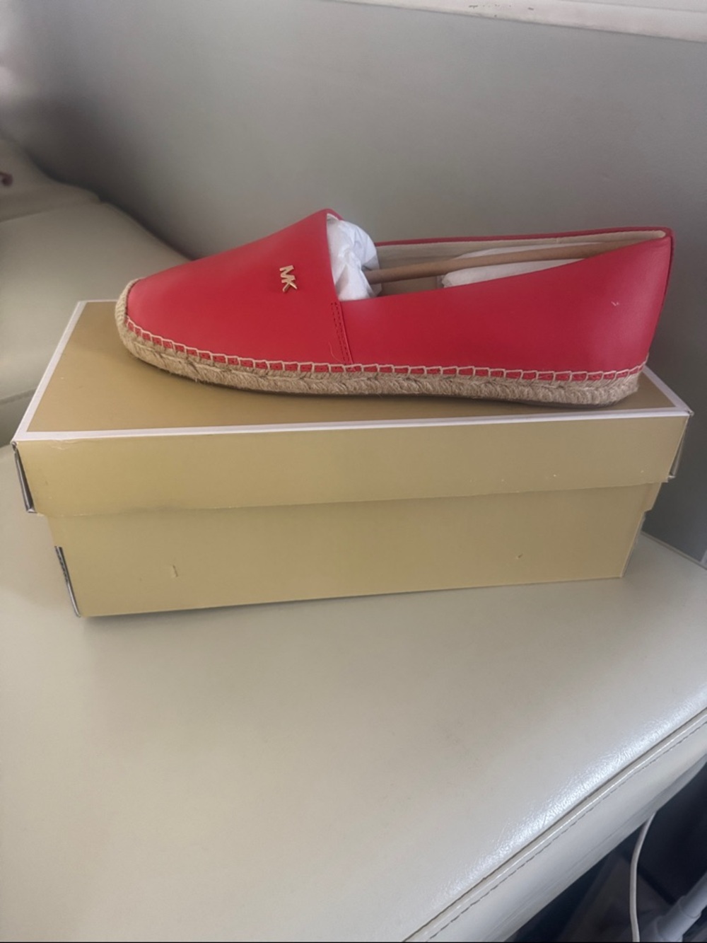 Michael Kors Red Leather Espadrille with Gold MK Accent